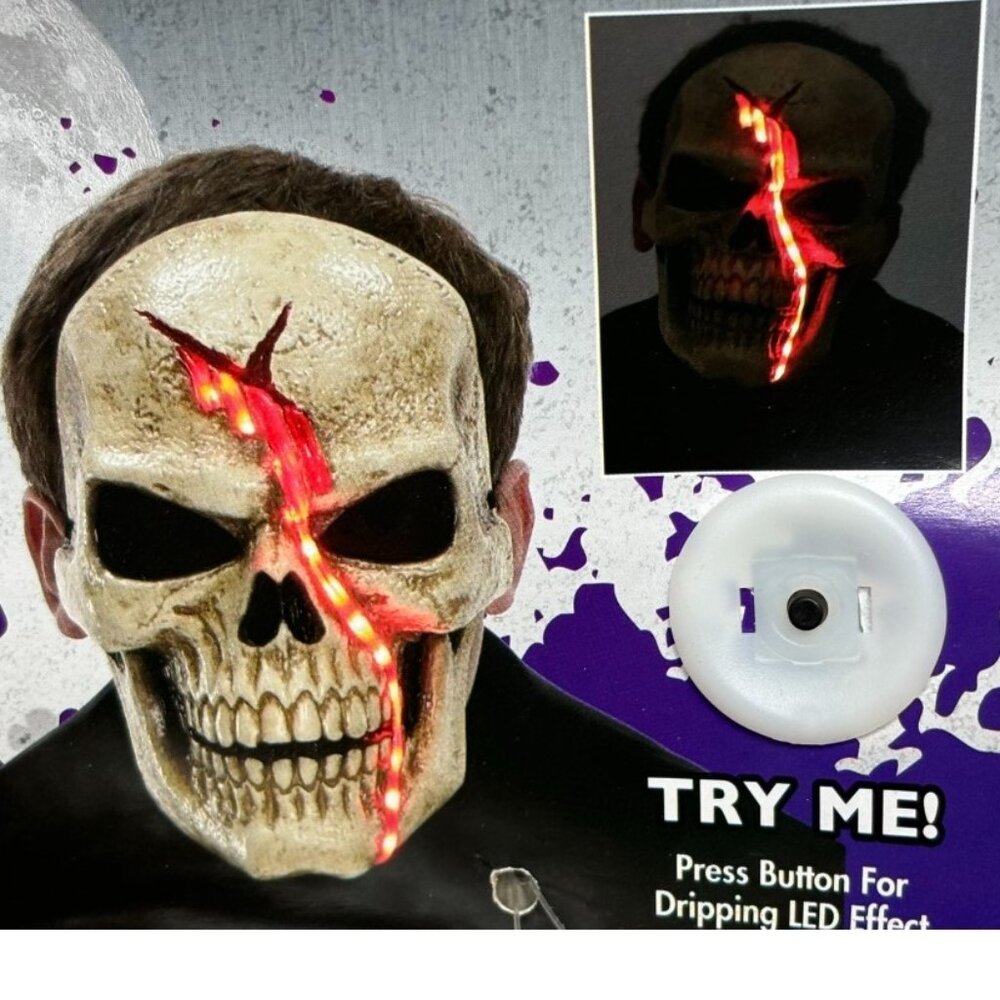 Bleeding Skull Light Up Mask Dripping Blood Hard Plastic Adult Teen 14+
